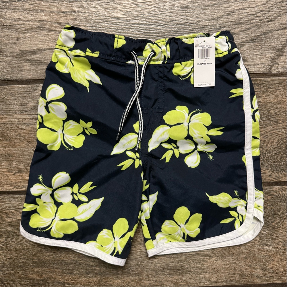 Old navy Hawaiian tropical floral swim trunks board shorts toddler baby 💙